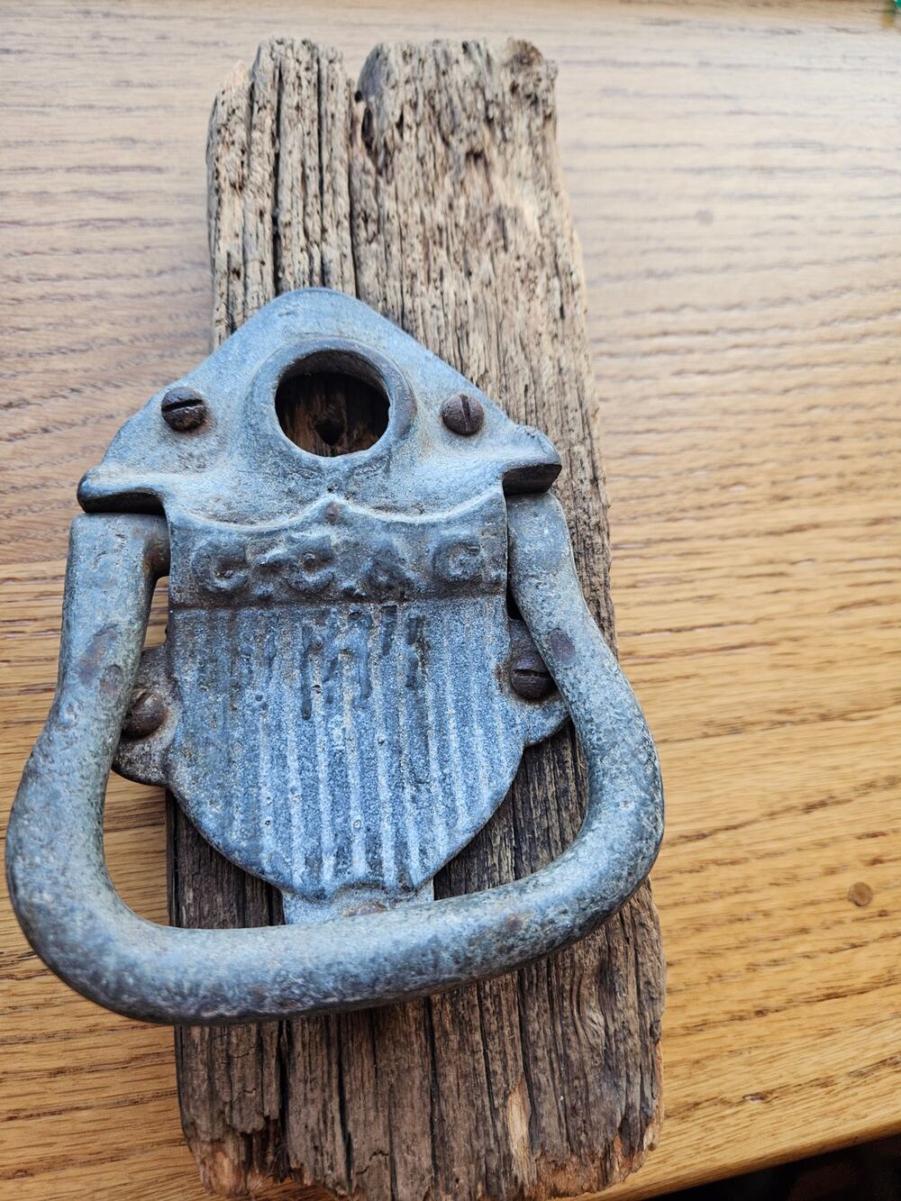 Antique Galvanized DOOR RING-KNOCKER marked C.C.&G still on original board